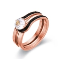 Set de anillos apilables de acero de titanio oro rosa con piedra redonda y cristales negros - Oro Rosa con Piedra Negra