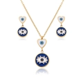 Set gioielli in titanio dorato con collana occhio di Allah in smalto e orecchini cuore - Set Di Collana E Orecchini / Oro