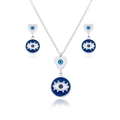 Set gioielli Evil Eye in argento con collana cuore in smalto blu e orecchini a lobo - Set Di Collana E Orecchini / Argento