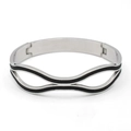 Bracelet moderne en acier inoxydable à vagues géométriques avec insert en maille noire - Noir Acier