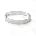 Feather textured stainless steel bangle with polished finish and secure buckle clasp - Snap-On / Silver