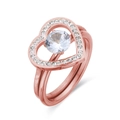 Rose gold heart-shaped double band ring with white crystal halo and center stone - US 6 / Rose Gold