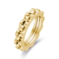 Anillo de acero de titanio dorado con borde de engranaje y textura de cadena industrial - US 7 / Dorado