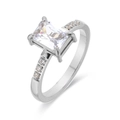 Anillo vintage de acero inoxidable con diamante rectangular y piedras laterales plateadas - US 7 / Color acero