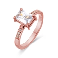 Anillo vintage de acero inoxidable oro rosa con circonita corte esmeralda y acentos laterales - US 7 / Oro Rosa