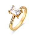Anillo vintage de acero inoxidable chapado en oro con circón cuadrado y diamantes - US 5 / Dorado