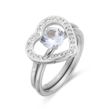 Elegant silver heart-shaped ring set with central zircon and pavé diamond-style accents - US 6 / Steel