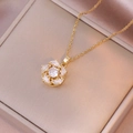 Collier tournesol rotatif avec pétales en zircon et chaîne dorée sur boîte cadeau - X0992-fleurs