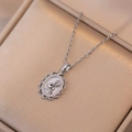 Silver necklace with rabbit heart pendant on white shell base and crystal frame - Steel Color Rabbit Necklace (X2035)