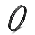 Macro detail of matte black titanium steel bangle featuring cutout Greek Key pattern - Black