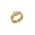 Anillo de acero inoxidable chapado en oro 18K con circón redondo y detalles de cristal - US 6 / Dorado