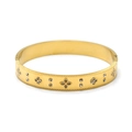 Elegante brazalete de trébol chapado en oro 18k con cristales y textura rayada - Estilo 1 / Estilo Trébol a Rayas Doradas