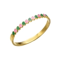 Bracelet jonc doré à vagues avec cœurs en émail rose et vert et métal poli brillant - Style Émail Cœur Rose et Vert (Style 3)
