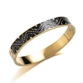 Brazalete de bisagra chapado en oro con esmalte moderno y patrón floral negro mujer - Negro Ancho