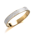 Brazalete de acero dorado y esmalte blanco con diseño floral y acabado pulido - Ancho Blanco