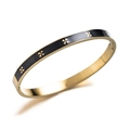 Brazalete de acero inoxidable dorado con esmalte negro y motivos de trébol de flores - Estrecho Negro