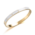 Brazalete moderno de acero inoxidable dorado con esmalte blanco y tréboles de cuatro hojas - Estrecho Blanco