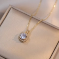 Square gold pendant necklace with large round zircon centerpiece in champagne silk box - Necklace / Gold