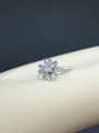 Rotating sunflower ring with blue and purple zircons on an adjustable silver band - Multi-petal Flower Style (JZ222) / Silver