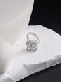 Silver flower adjustable ring with marquise cut zircon petals and sparkling accents - Rotating Four-Petal Flower (JZ78)