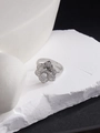Elegant adjustable silver flower ring with white pavé crystals and central stone detail - Full Zircon Flower (JZ92)