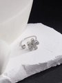 Adjustable silver flower ring featuring pavé-set zircons with a polished open band - Rotating Five-Petal Flower (JZ175)