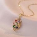Golden turtle pendant necklace featuring multi-color gemstones and pavé zircon details - Necklace Set / Gold Necklace + Pendant