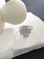 Silver four-leaf clover ring with micro-pave zircons on a textured white stone - Rotary Four-Leaf Clover Style (JZ88) / Silver