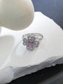 Silver four-leaf clover rotating ring with pink crystals and micro-pave stones - Pink Zirconia Clover Style (JZ89) / Silver