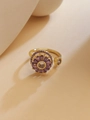 Adjustable golden ring with spinning purple zircon flower and elegant cubic zirconia - Round Multi-petal Flower Style (JZ80)