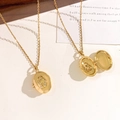 Gold starburst oval locket necklace with ladybug design shown open and closed - Oval Micro-Inlaid Ladybug Gold Style (XL4691)