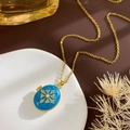 Elegant gold chain necklace with blue enamel oval pendant and center pearl detail - Cross Star Locket (Gold Blue)