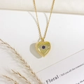Gold heart pendant necklace with evil eye zircon inlay on a minimalist fine chain - Heart Eye Style (Gold)