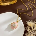 Vintage style gold chain necklace with pink enamel oval locket and centered pearl - Star Locket (Gold Pink)