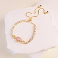 Elegant gold slider bracelet with pink heart zircon and sparkling white stones for women - Gold
