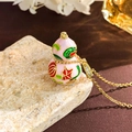 Exquisite pink gourd pendant necklace with colorful enamel floral details and gold chain - Pink Reunion Hulu (XL4367)