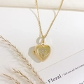 Golden heart locket necklace with sparkling zircon star inlay and delicate chain link - Heart Star Style (Gold)