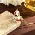 Golden gourd necklace featuring white enamel with maple leaf pattern and zircons - White Reunion Hulu (XL4367)