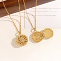 Golden round photo locket necklace with sparkling star engraving and fine link chain - Shining Star Locket