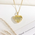 Golden heart locket necklace with sparkling rhinestones and LOVE lettering detail - Heart LOVE Style (Gold)