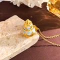 Golden gourd pendant necklace with colorful enamel heart patterns on a fine chain - Antique Gold Blue Hulu (XL4371)