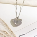 Silver heart locket necklace with LOVE diamond engraving and fine chain link - Heart LOVE Style (Silver)