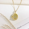 Gold locket necklace with Virgin Mary relief and clear rhinestones on dainty chain - Oval Saint Mary Style (Gold)