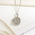 Silver oval locket necklace with pavé zircon Virgin Mary design on a cross chain - Oval Saint Mary Style (Silver)