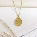 Gold oval locket necklace with snowflake pattern and sparkling crystal stone - Oval Star Style (Gold)