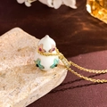 Golden gourd pendant necklace with white enamel and colorful star-shaped gemstone inlays - White Clover Small (XL4531)