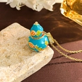 Sky blue enamel gourd pendant necklace with colorful floral patterns and gold plating - Auspicious Blue Gourd (XL4653)