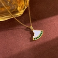 Golden watermelon slice pendant necklace with green gemstones and white enamel details - White Watermelon Style (XL4829) / Gold