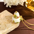Elegant gold necklace with white enamel gourd pendant and green leaf detail for women - Auspicious White Gourd (XL4653)