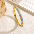 Vintage gold-tone floral enamel bangle in light blue with pink flower patterns - Lake Blue Bangle (Gold)